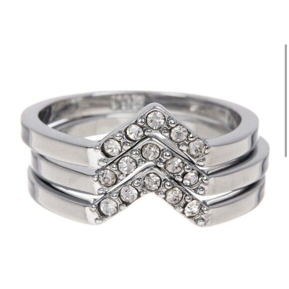 Rebecca Minkoff Crystal CZ Chevron Ring Set Of 3 Rings Size 7 Rhodium Plated New - Picture 5 of 6